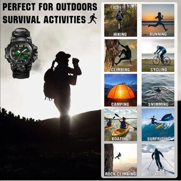 New BLACK 23-in-1 Survival Military Digital Watch,Mens Tactical Multi-Functional - Picture 6 of 8